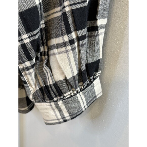 Free Assembly Plaid Cotton Button Down Shirt 3X Black Cream Flannel Fall Core - Picture 8 of 10